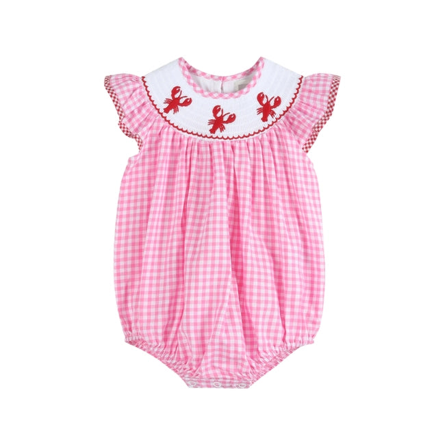 Pink Gingham Crawfish Smocked Romper