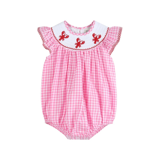 Pink Gingham Crawfish Smocked Romper