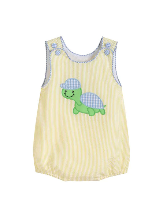 Yellow Seersucker Turtle Romper